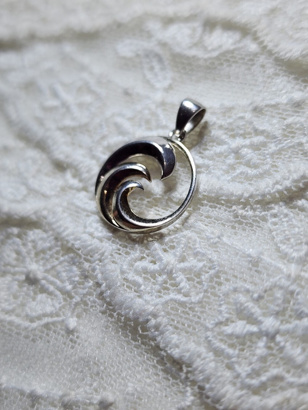 Sterling Silver Three Waves Pendant - Silver Marked Aloha 925